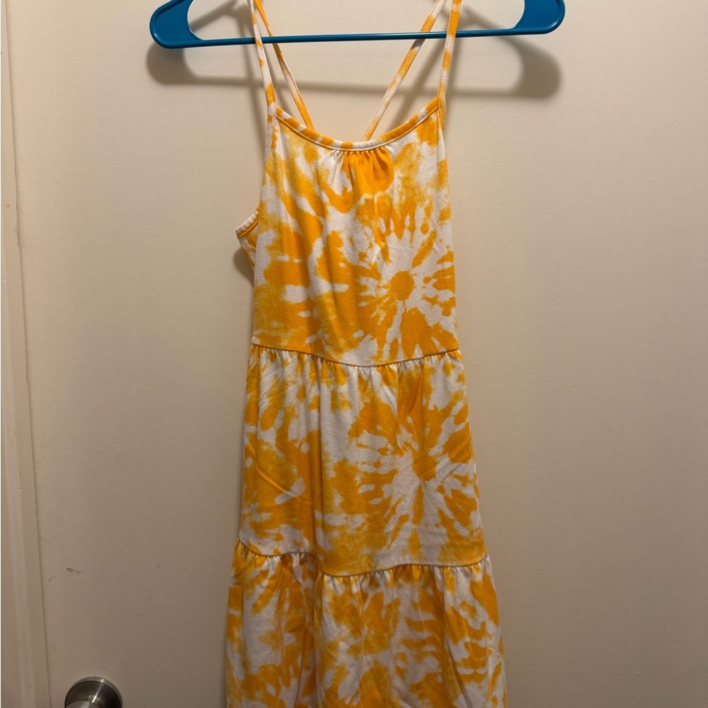Cat & Jack Yellow and White Tie-Dye Tiered Spaghetti-Strap Dress